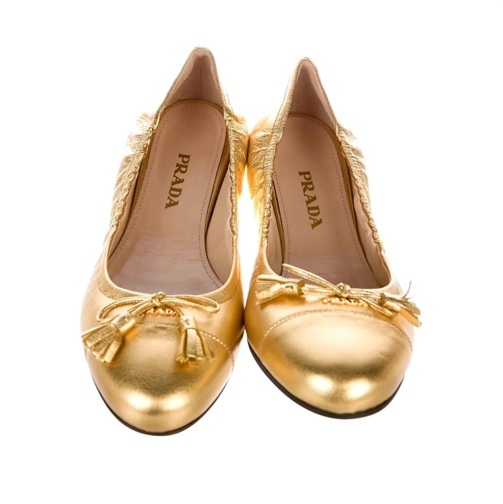 Prada Logo Metallic Flats